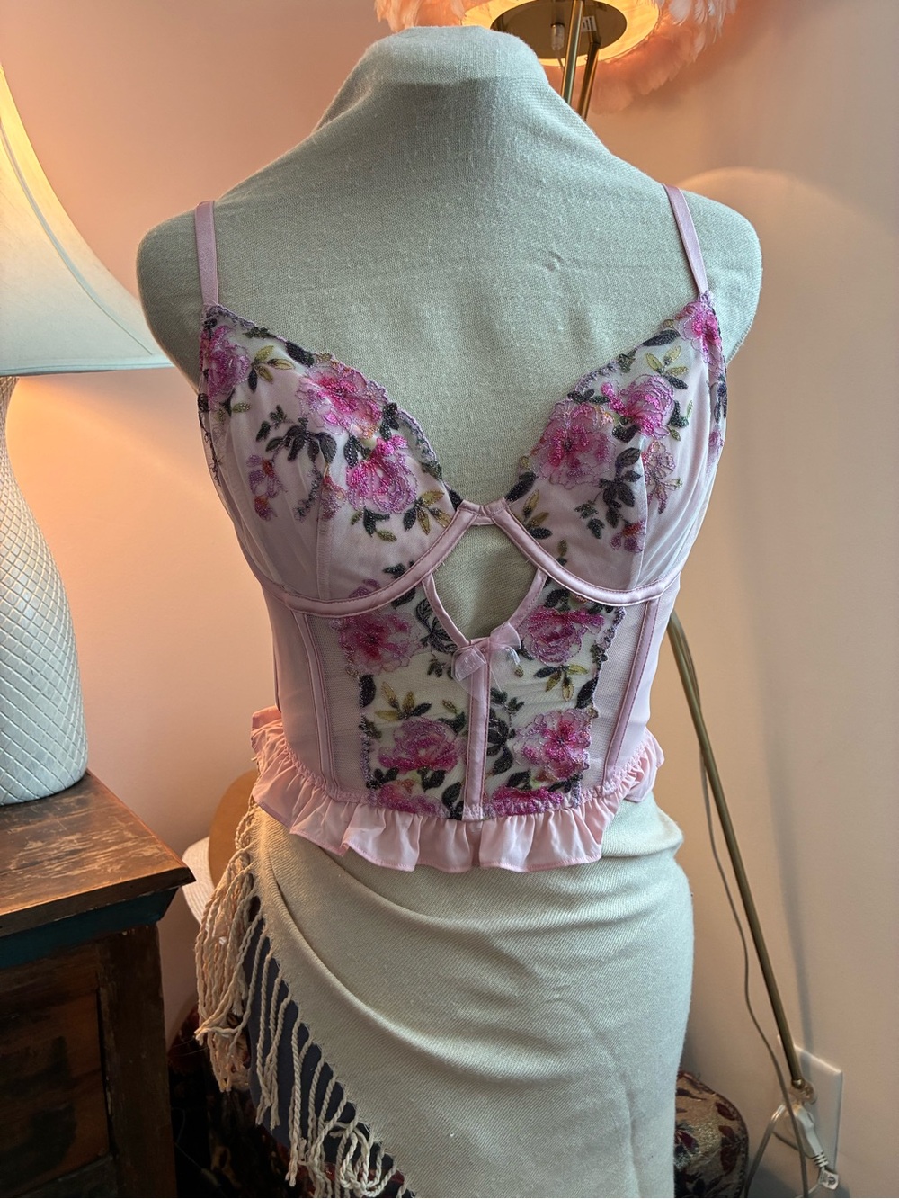 For Love And Lemons Pink Floral Lace Garden Princess Bustier